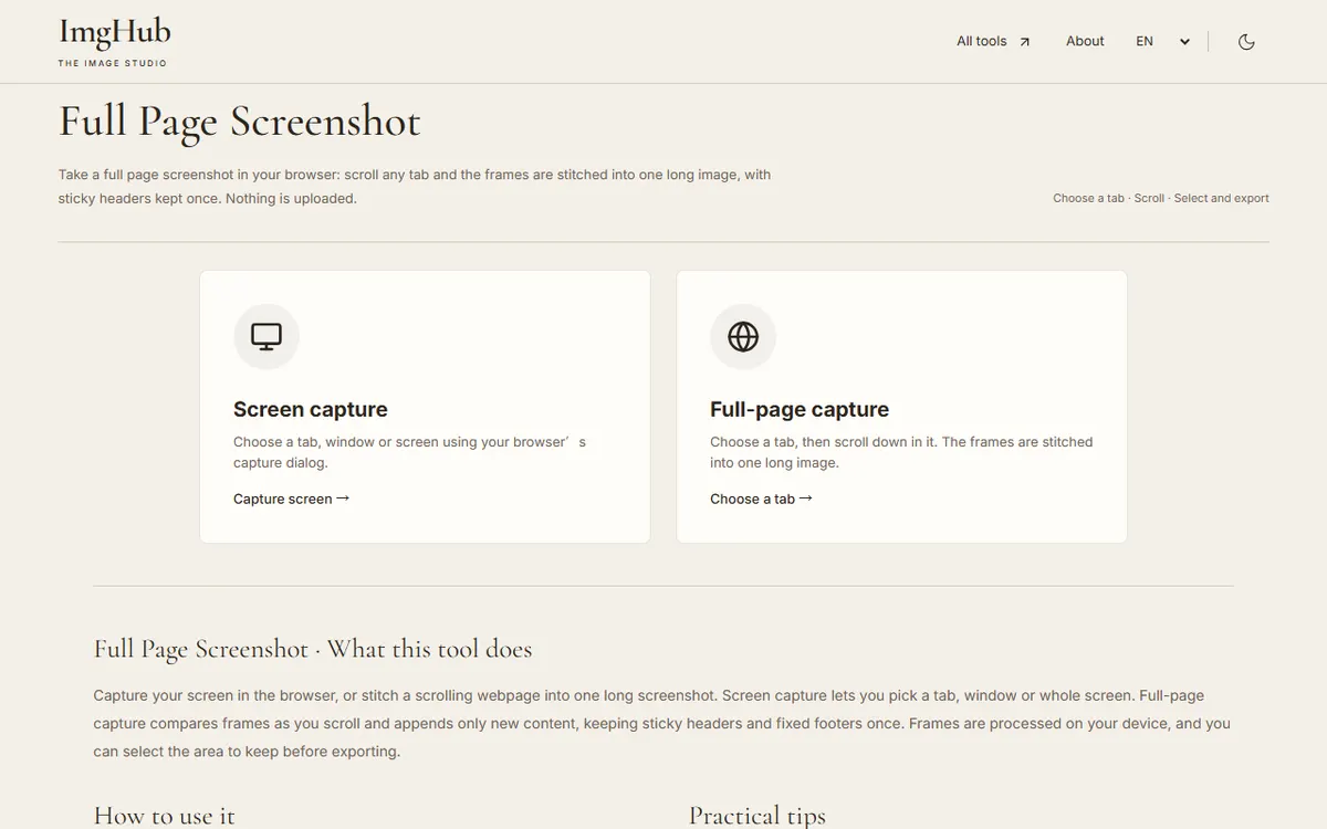 Full Page Screenshot, step 1