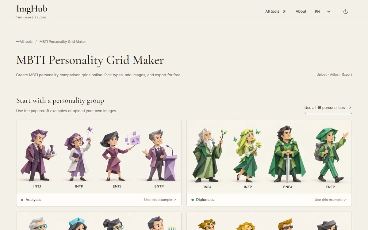 MBTI Personality Image Generator, step 1