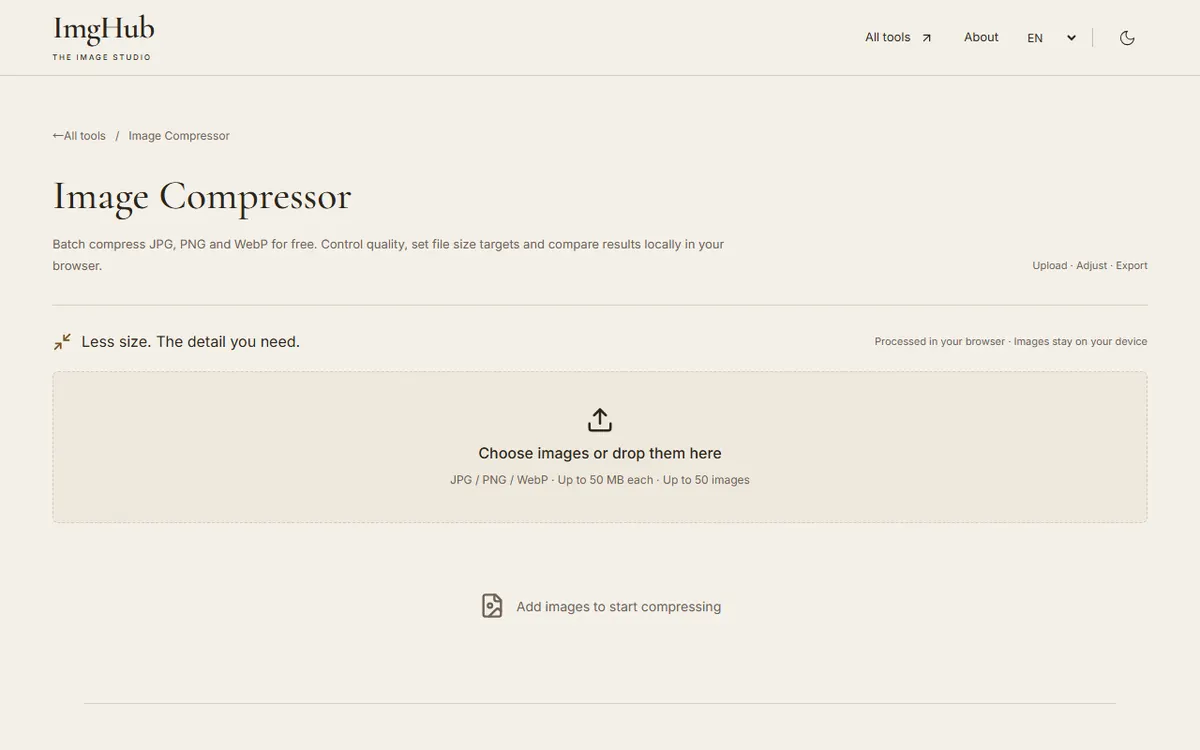 PicPress Image Compressor, step 1