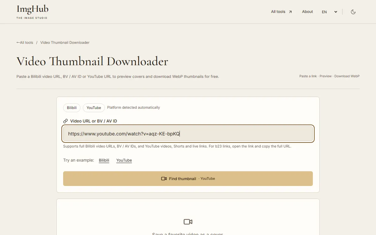 YouTube Thumbnail Downloader, step 1