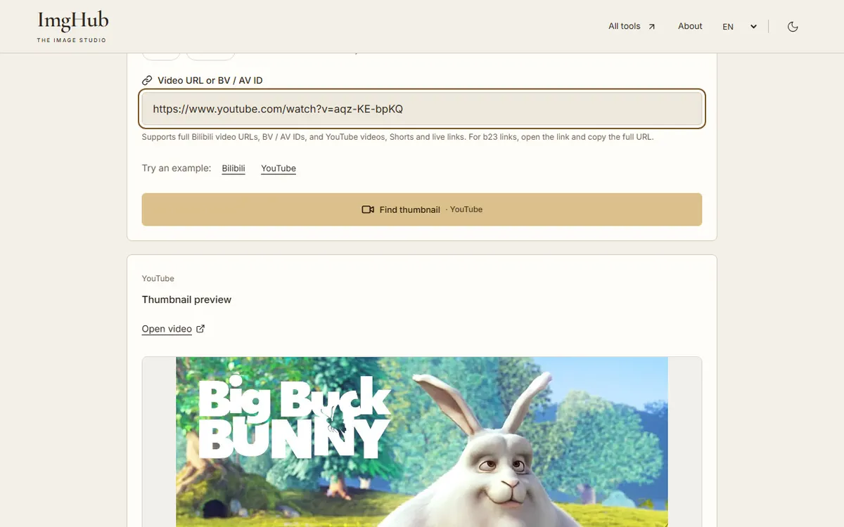 YouTube Thumbnail Downloader, step 2