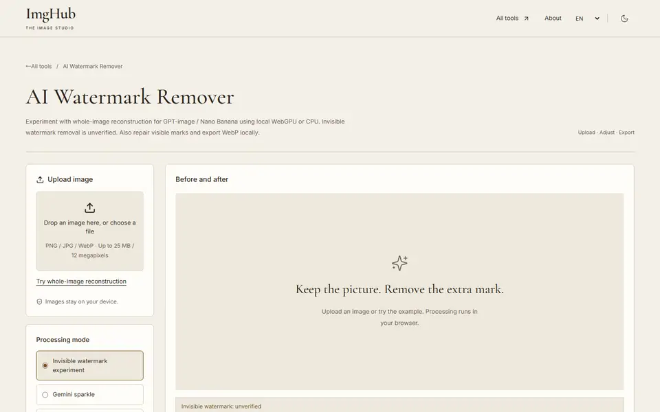Screenshot of AI Watermark Remover (Experimental)