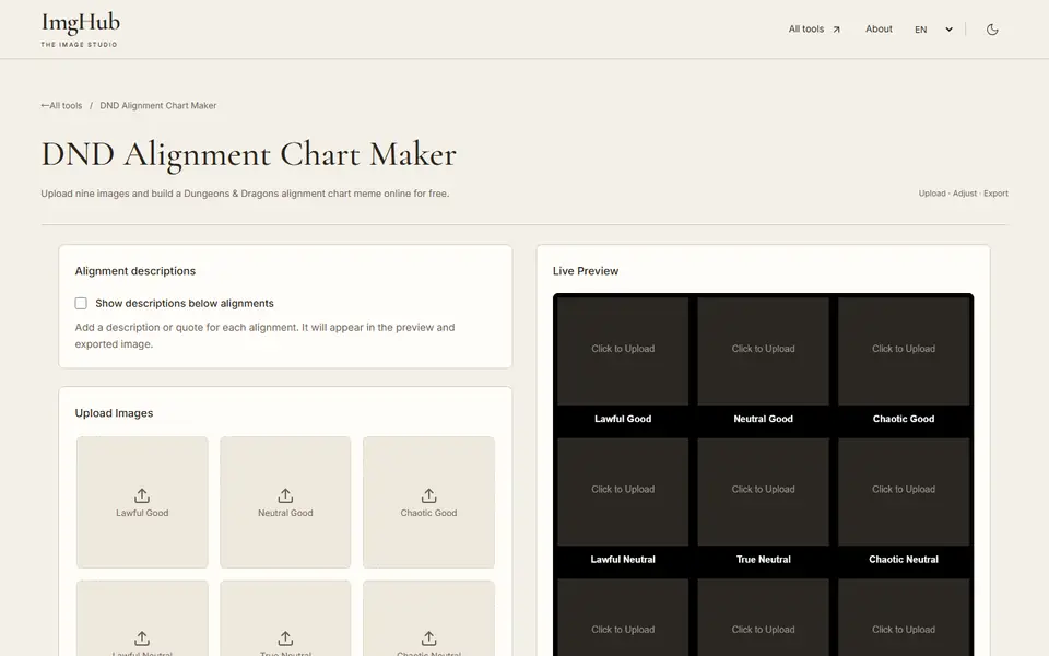 Screenshot of DND Alignment Grid Generator