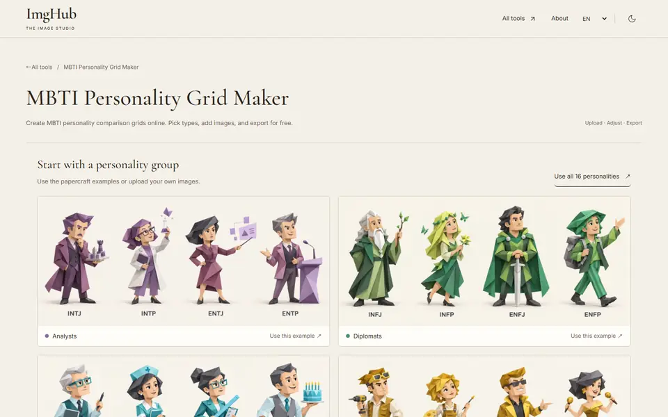 Screenshot of MBTI Personality Image Generator